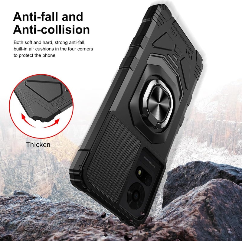 Mocotto for TCL K24/TCL K23/TCL 50 LE Phone Case with Tempered Glass Screen Protector,Military Grade Heavy Duty Shockproof Protective Cover,with Ring Kickstand (TCL K24, Black) - Image 4